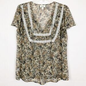 Ann Taylor LOFT Floral Top Womens Medium Sheer Floral Lace Boho Cottagecore